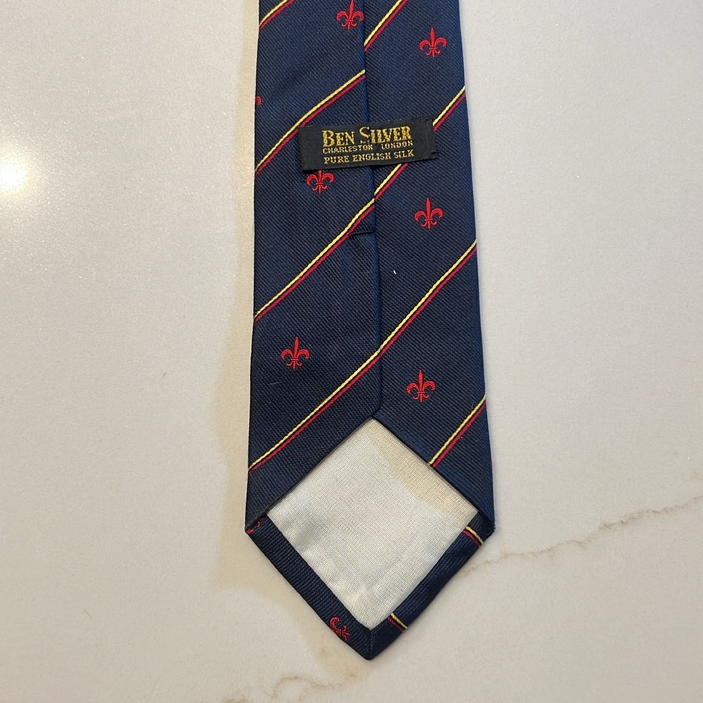 Ben Silver Fleur de Lys Pure English silk Necktie Tie - Picture 2 of 4